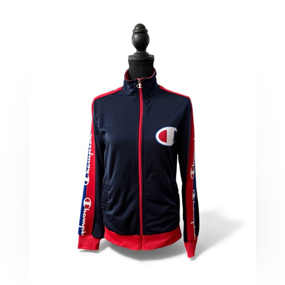 Champion Navy Blue and Red Zip-Up Jacket with Iconic Logo On Front Unisex